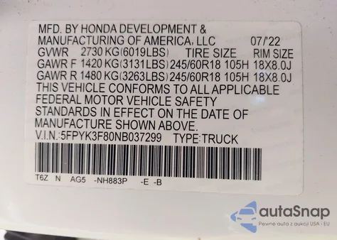 2022 Honda Ridgeline Black Edition from USA, damaged, VIN 5FPYK3F80NB037299